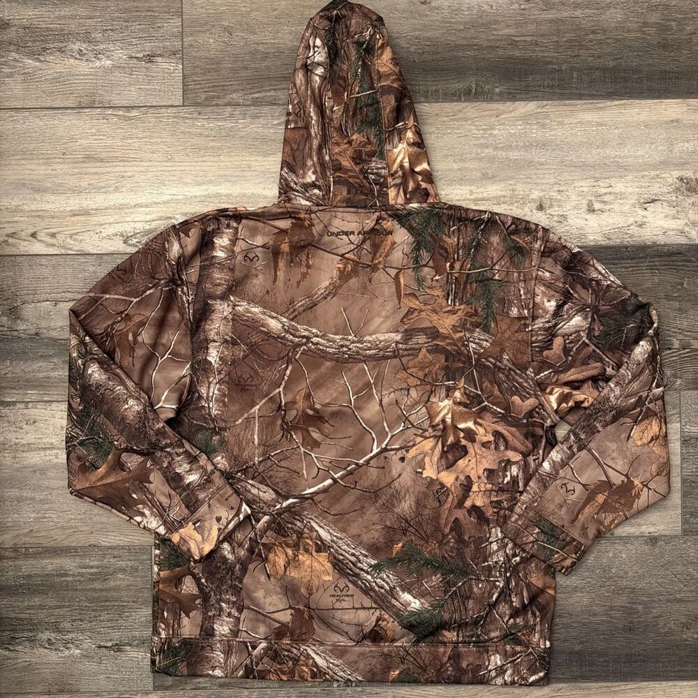 Under Armour Hoodie Mens XL Brown Realtree Xtra Camo Fleece Pullover Outdoor - Picture 6 of 7